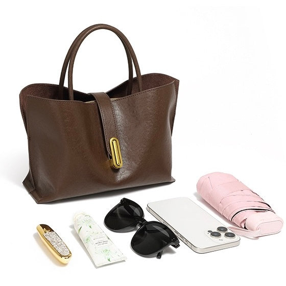 Genuine Cowhide Niche Commuter Tote for Women (Crossbody Option)