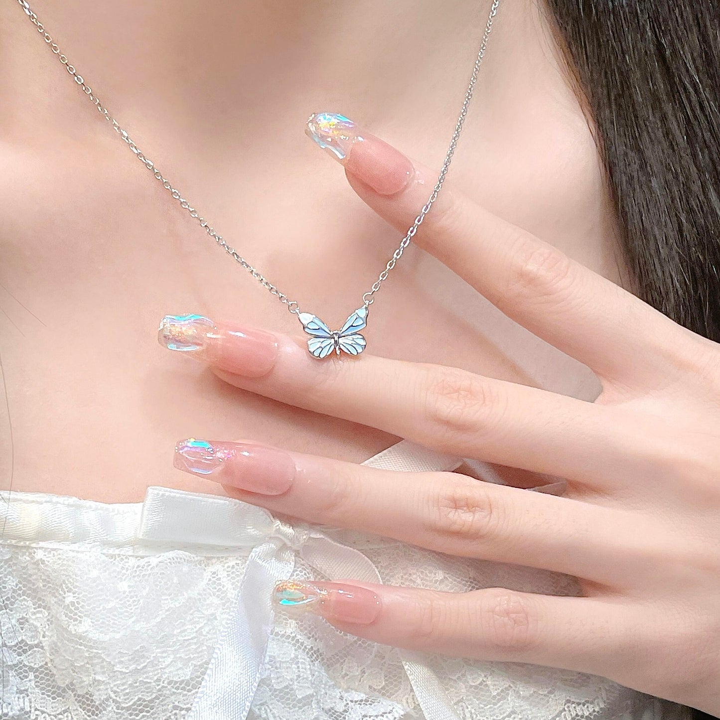 Conjunto 2 en 1 de joyería con mariposa azul soñadora