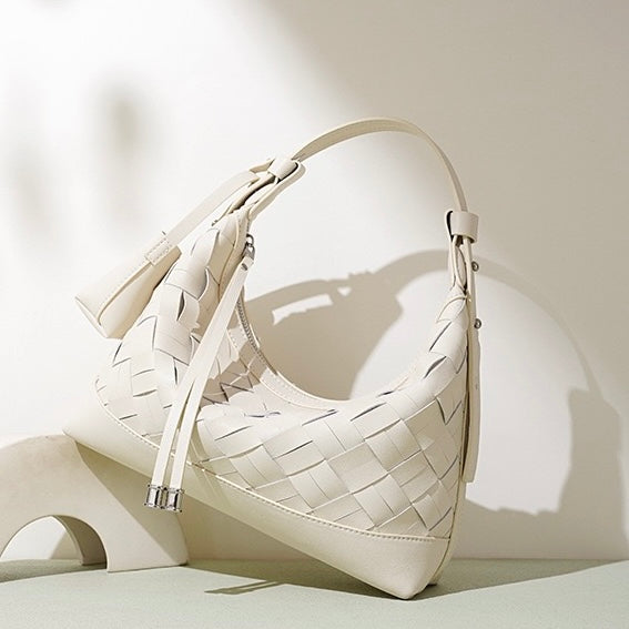 Bolso de hombro y bandolera trenzado de cuero genuino para mujer
