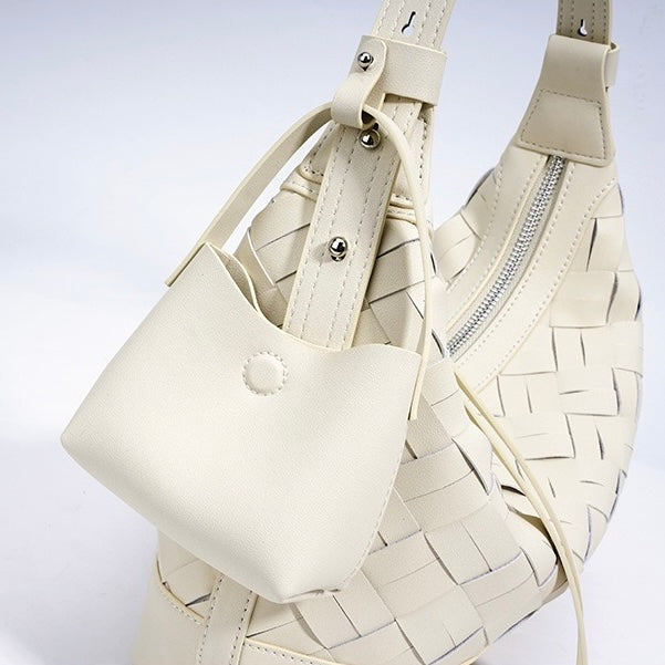 Bolso de hombro y bandolera trenzado de cuero genuino para mujer