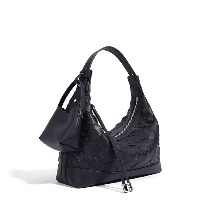 Bolso de hombro y bandolera trenzado de cuero genuino para mujer