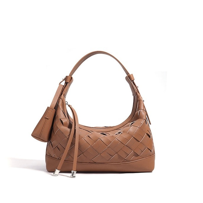 Bolso de hombro y bandolera trenzado de cuero genuino para mujer
