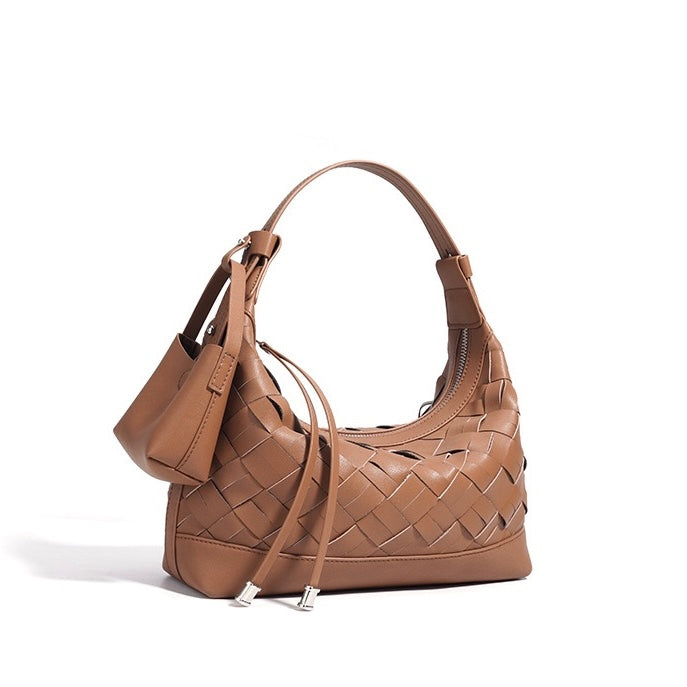 Bolso de hombro y bandolera trenzado de cuero genuino para mujer