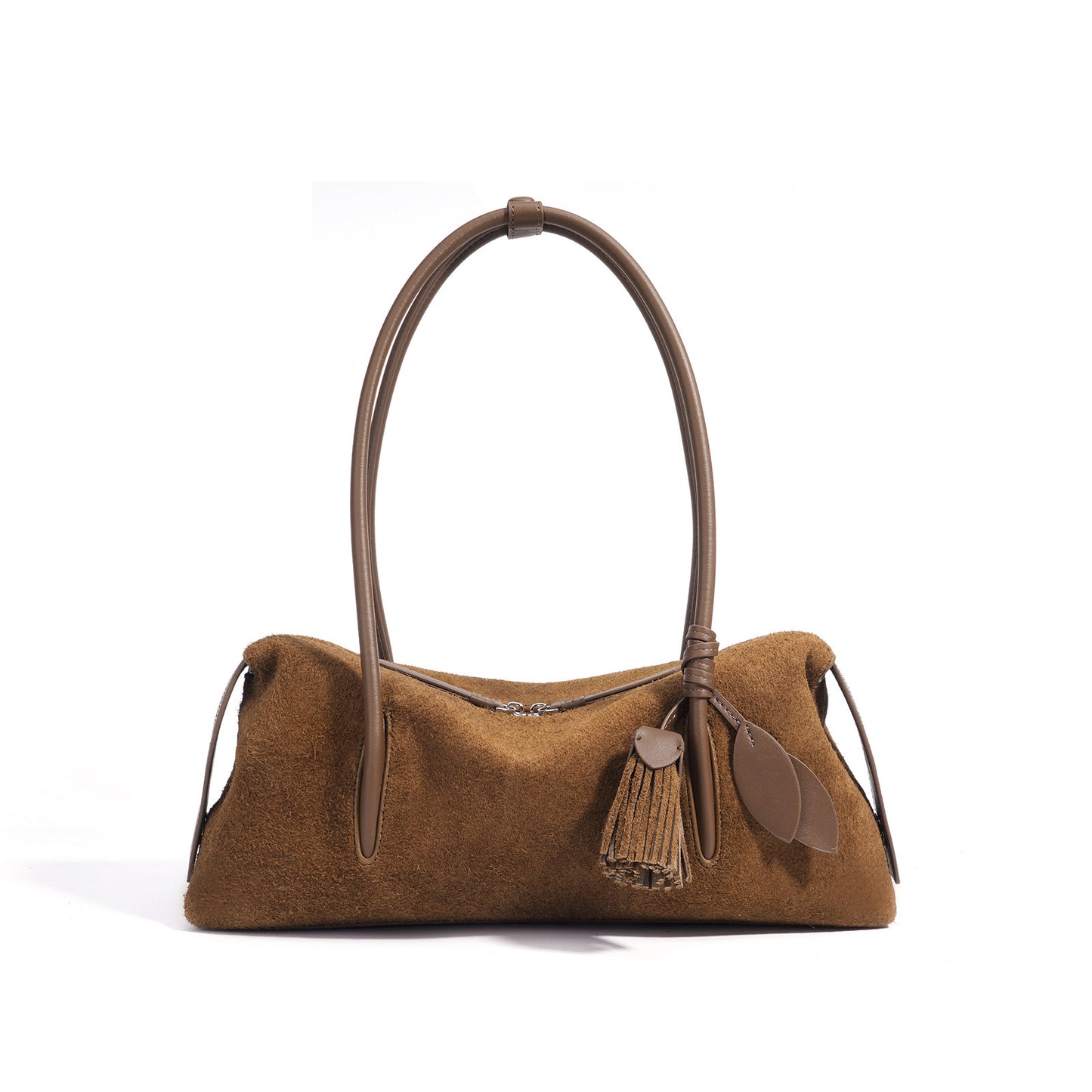 Matte Schultertasche aus echtem Leder mit Quastenanhänger