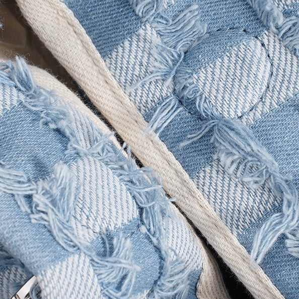 Damen-Umhängetasche aus echtem Leder und Denim in Colorblock-Optik