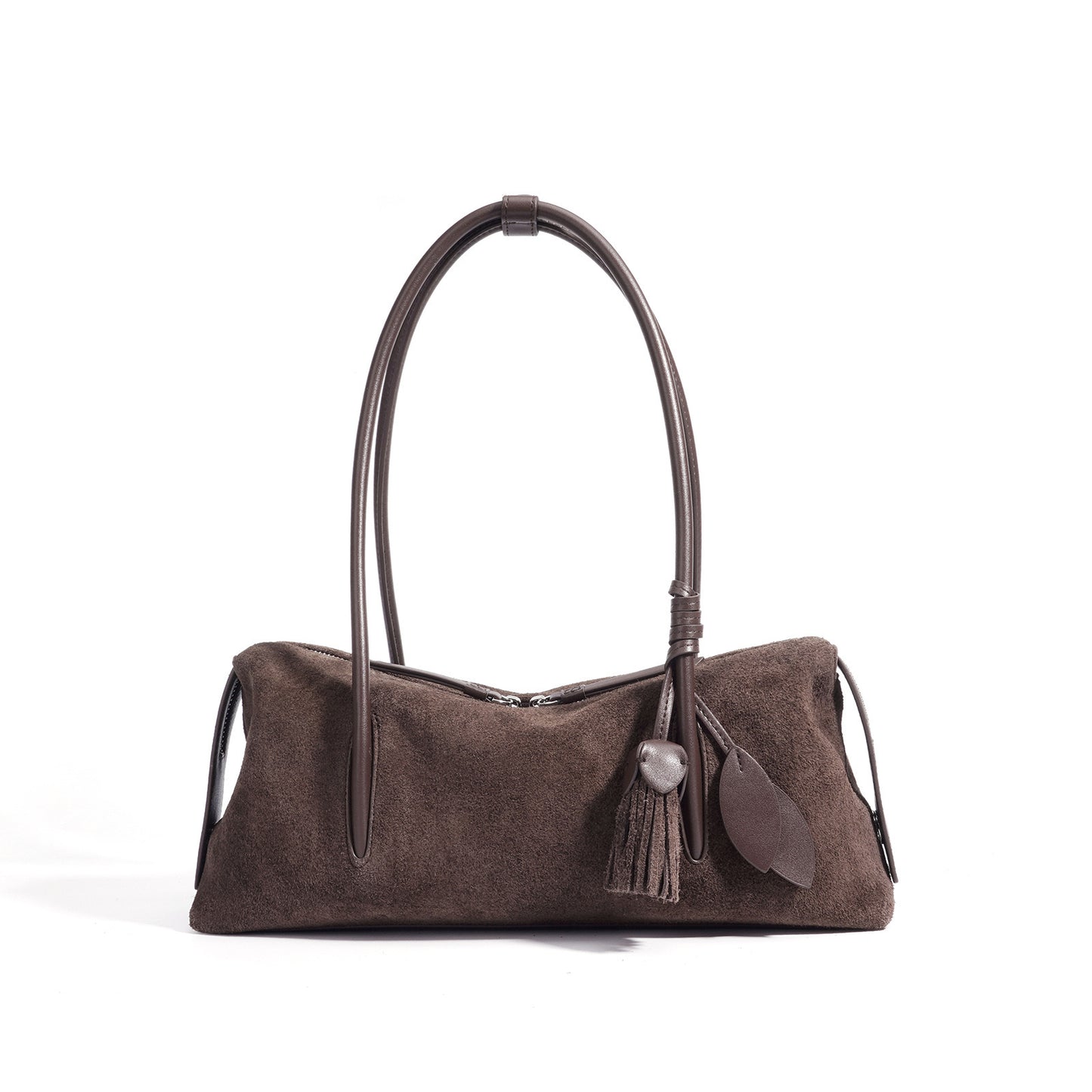 Matte Schultertasche aus echtem Leder mit Quastenanhänger