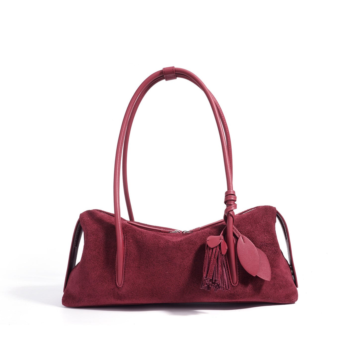 Matte Schultertasche aus echtem Leder mit Quastenanhänger