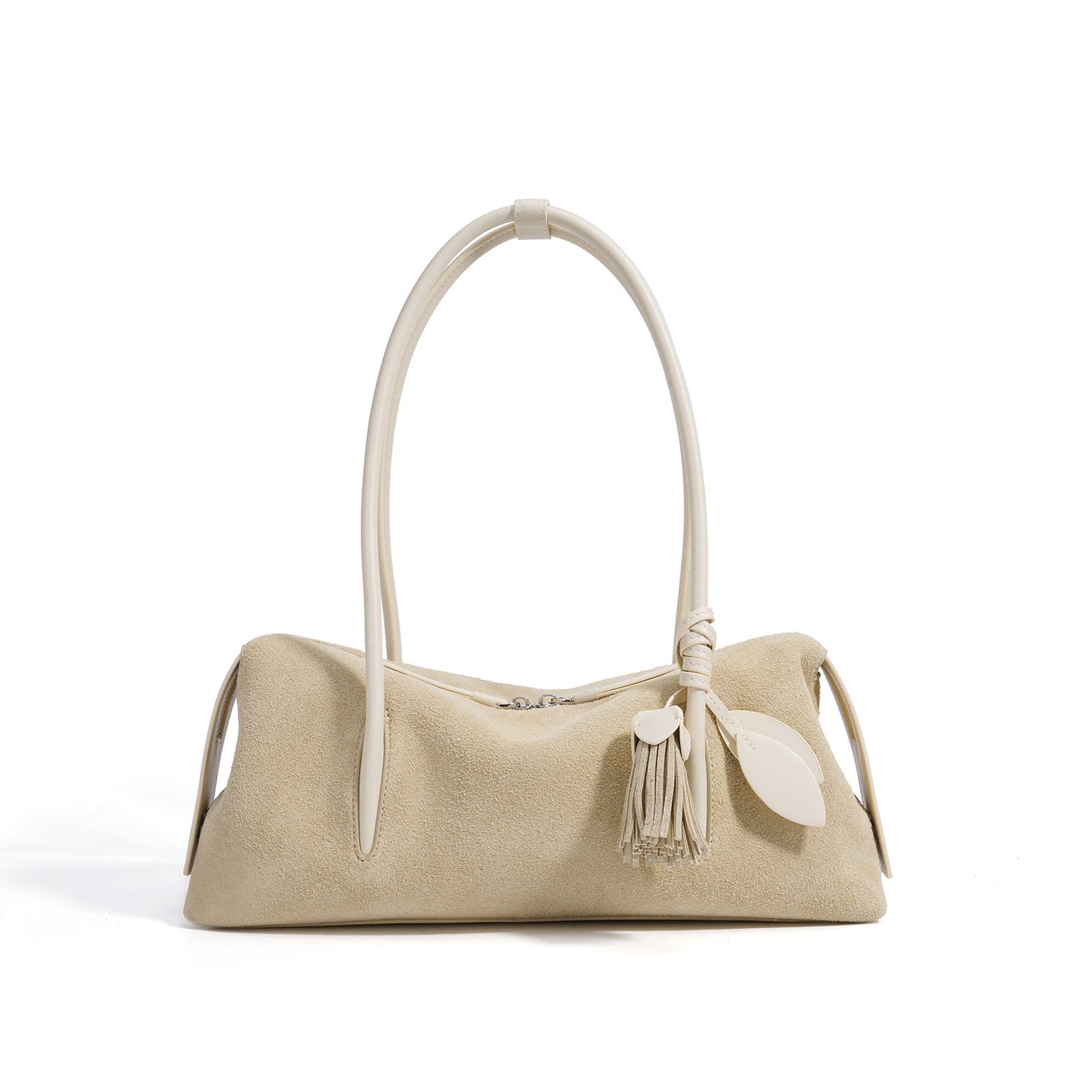 Matte Schultertasche aus echtem Leder mit Quastenanhänger