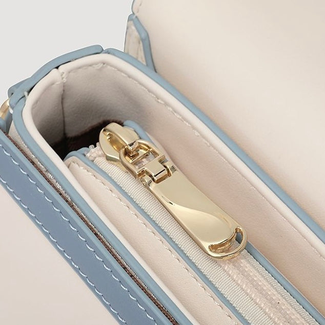 Damen Echtleder Blau Weiß Farbblock Kaninchen Kleine Quadratische Tasche