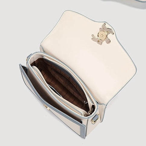 Damen Echtleder Blau Weiß Farbblock Kaninchen Kleine Quadratische Tasche