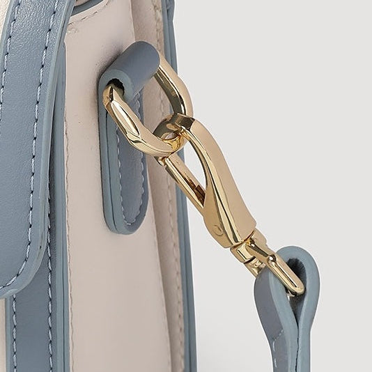 Damen Echtleder Blau Weiß Farbblock Kaninchen Kleine Quadratische Tasche