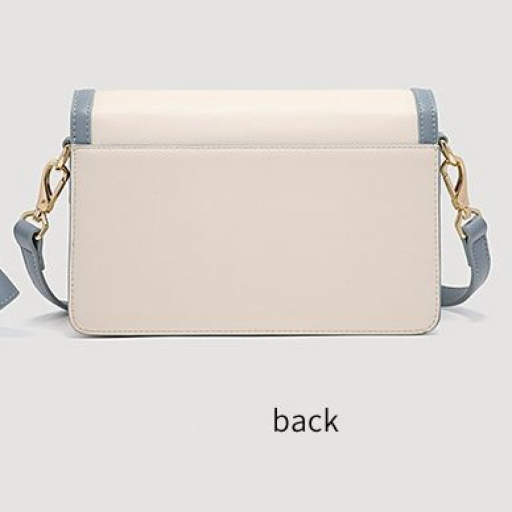 Damen Echtleder Blau Weiß Farbblock Kaninchen Kleine Quadratische Tasche