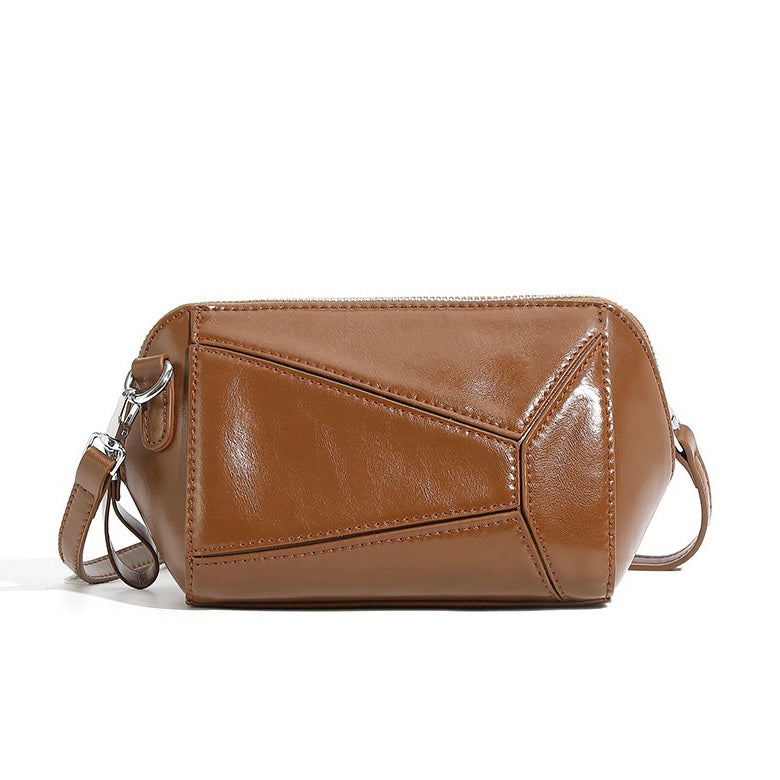Damen Vintage Umhängetasche aus echtem Leder mit geometrischem Patchwork