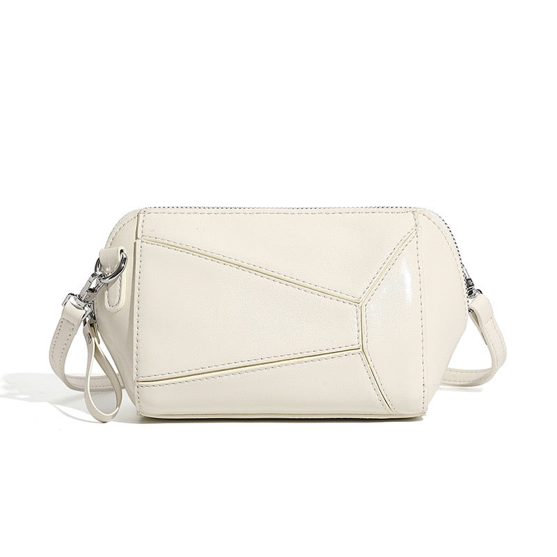 Damen Vintage Umhängetasche aus echtem Leder mit geometrischem Patchwork