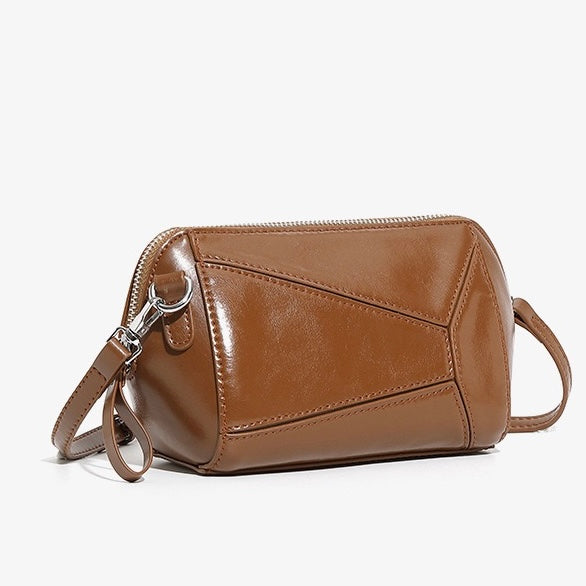 Damen Vintage Umhängetasche aus echtem Leder mit geometrischem Patchwork
