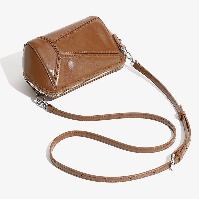 Damen Vintage Umhängetasche aus echtem Leder mit geometrischem Patchwork