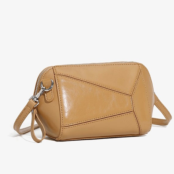 Damen Vintage Umhängetasche aus echtem Leder mit geometrischem Patchwork