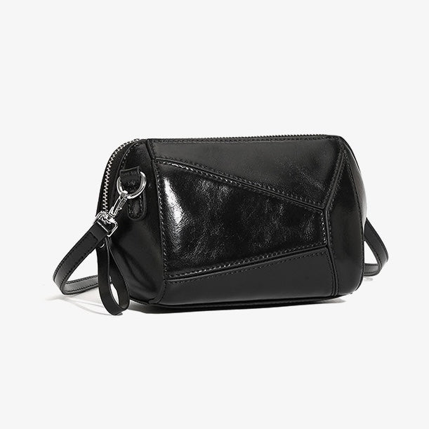 Damen Vintage Umhängetasche aus echtem Leder mit geometrischem Patchwork