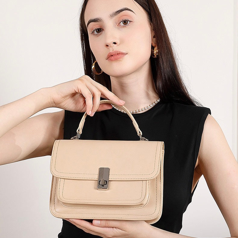Pendler-Umhängetasche aus echtem Leder für Damen
