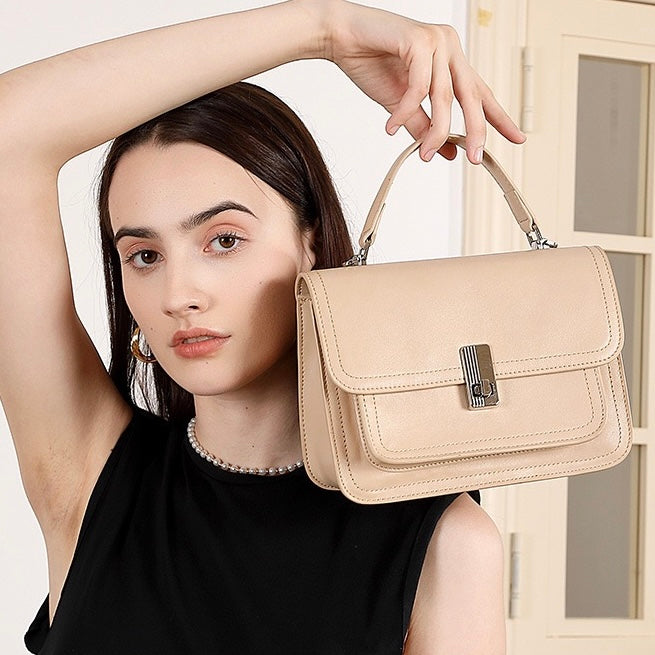 Pendler-Umhängetasche aus echtem Leder für Damen