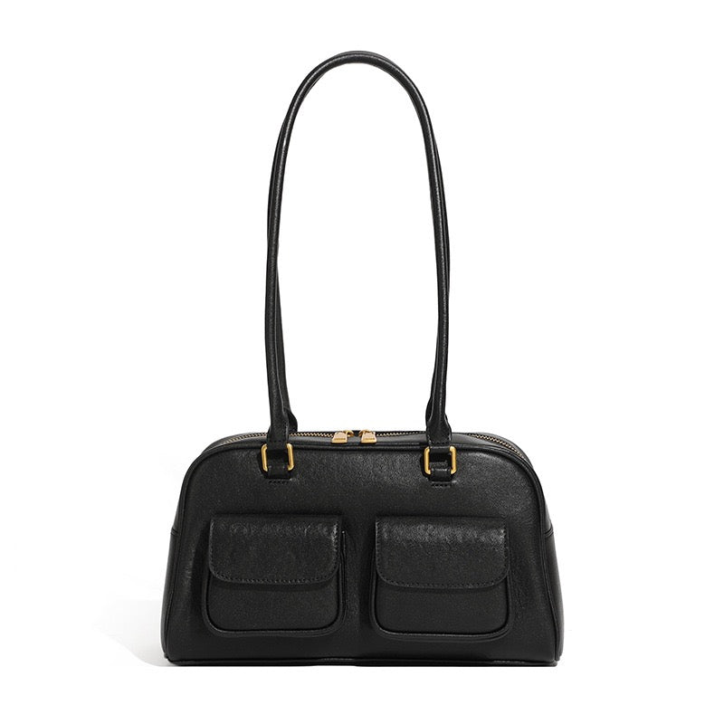 Vintage Damen Echtleder Bowling Bag Schultertasche