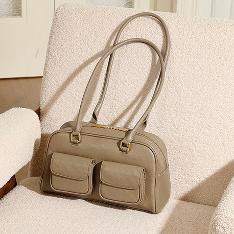 Vintage Damen Echtleder Bowling Bag Schultertasche