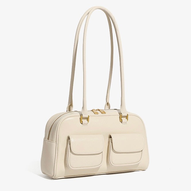 Vintage Damen Echtleder Bowling Bag Schultertasche