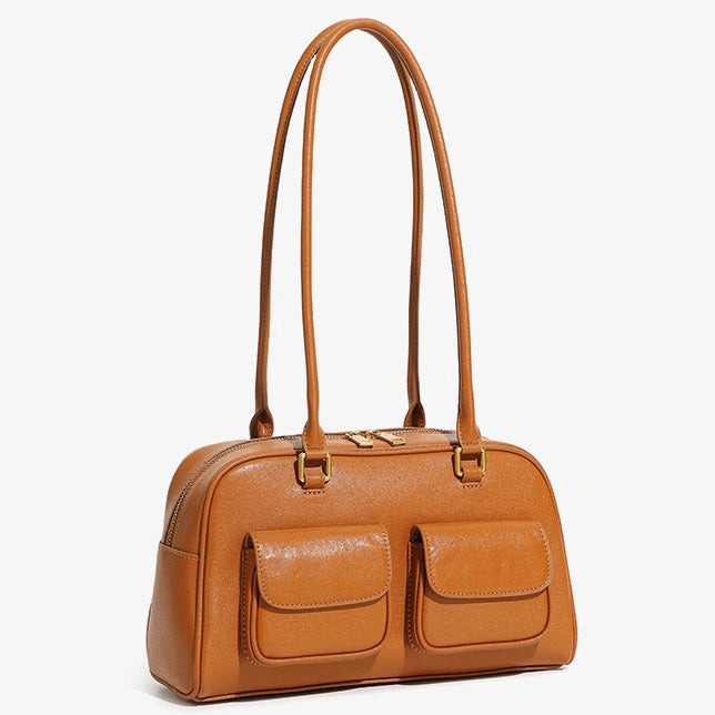 Vintage Damen Echtleder Bowling Bag Schultertasche