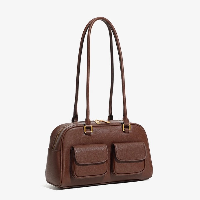 Vintage Damen Echtleder Bowling Bag Schultertasche