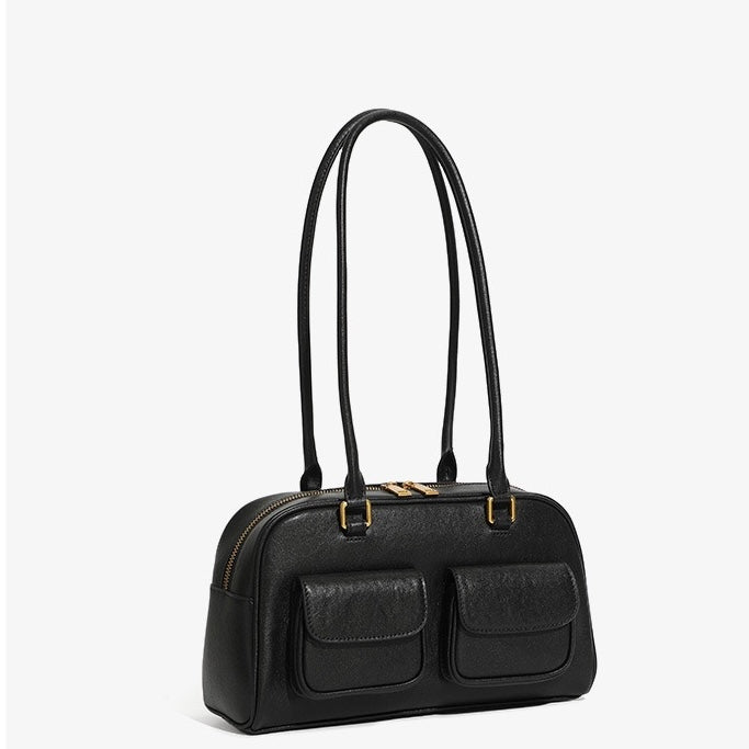 Vintage Damen Echtleder Bowling Bag Schultertasche