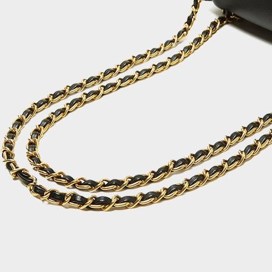 Sac bandoulière en cuir véritable pour femme avec chaîne et boucle en forme de cœur