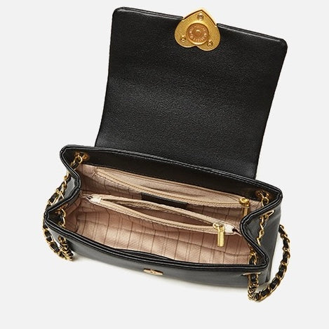 Sac bandoulière en cuir véritable pour femme avec chaîne et boucle en forme de cœur