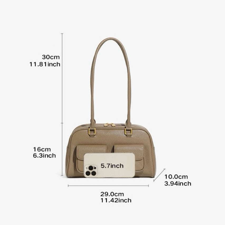 Vintage Damen Echtleder Bowling Bag Schultertasche