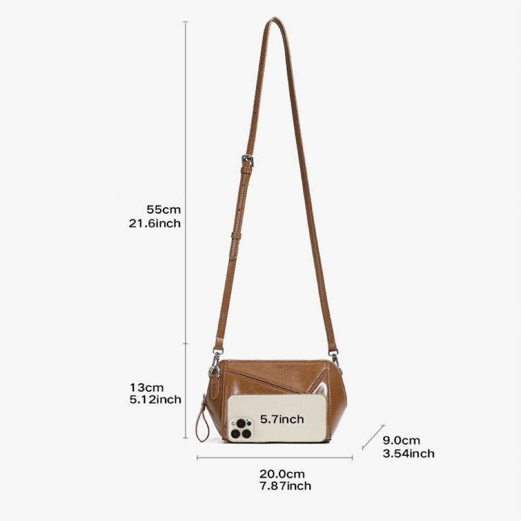 Damen Vintage Umhängetasche aus echtem Leder mit geometrischem Patchwork