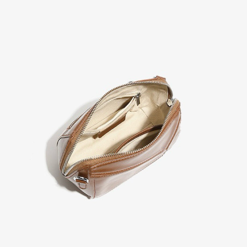 Damen Vintage Umhängetasche aus echtem Leder mit geometrischem Patchwork
