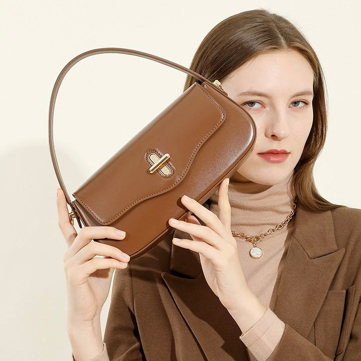 Women's Genuine Leather Shoulder Crossbody Baguette Bag