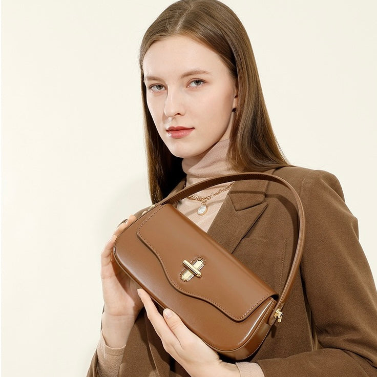 Women's Genuine Leather Shoulder Crossbody Baguette Bag