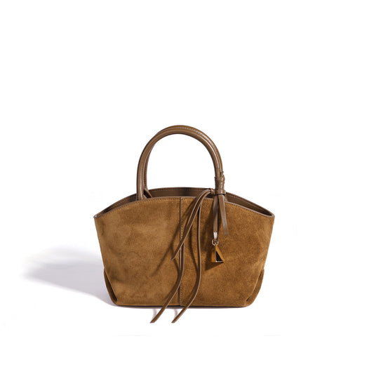 Graceful Slouchy Suede Genuine Leather Shell Tote Clutch Bag with Charm