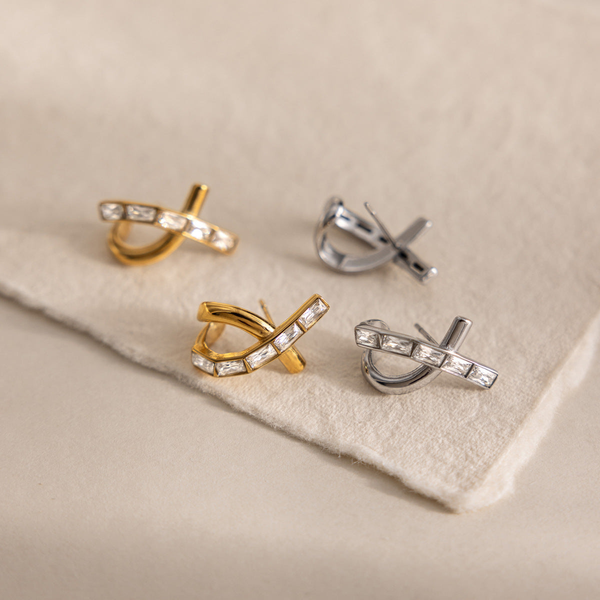 Luxury Majestic Baguette Criss Cross Intertwined Earrings