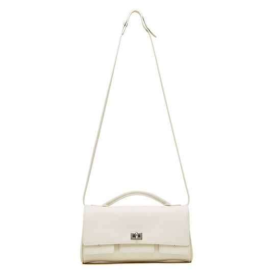 The Linear Turn-Lock Genuine Leather Bag | Minimalist East-West Handbag