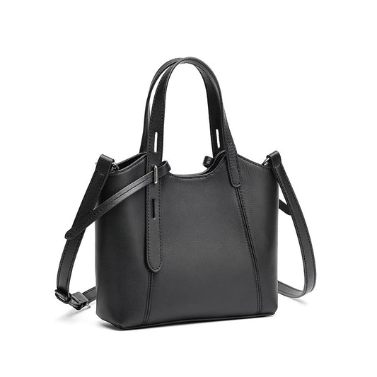 Sleek Genuine Leather Mini Bucket Clutch Bag with Adjustable Straps