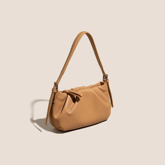 The Soft Genuine Leather Ruched Hobo Shoulder Bag with Adjustable Strap