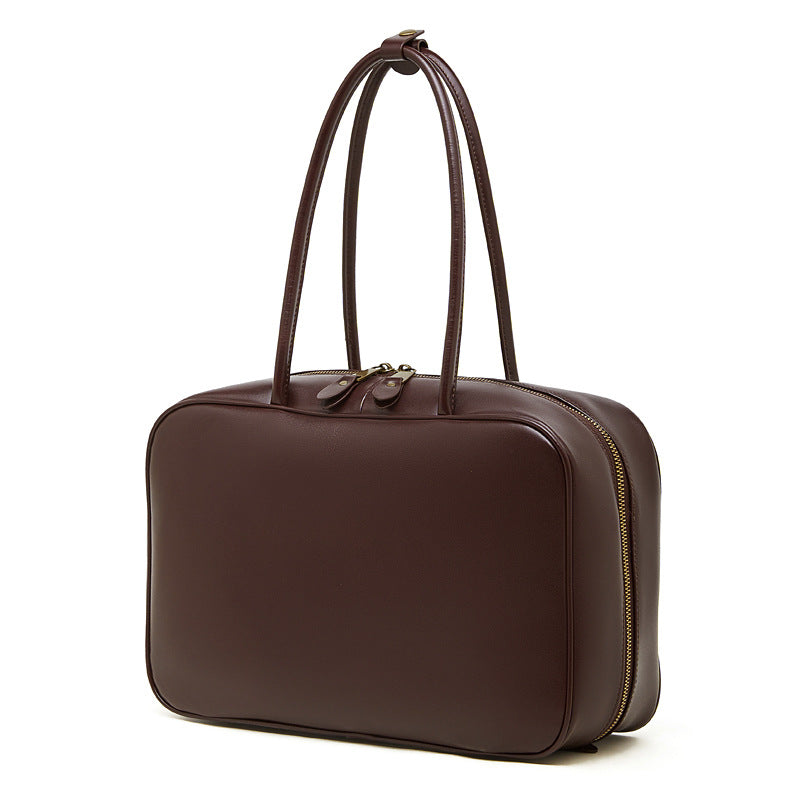 Women's Large Smooth Genuine Leather Bag - Versatile 2-Way Carry Office Work Tote