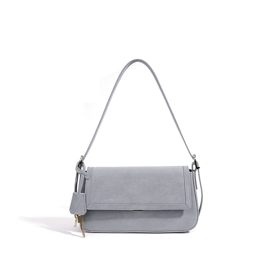 Refined Genuine Leather Shoulder Clutch Bag with Key Charm