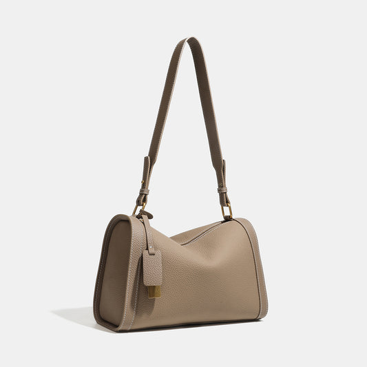 Casual Slouchy Pebbled Genuine Leather Shoulder Boston Bag