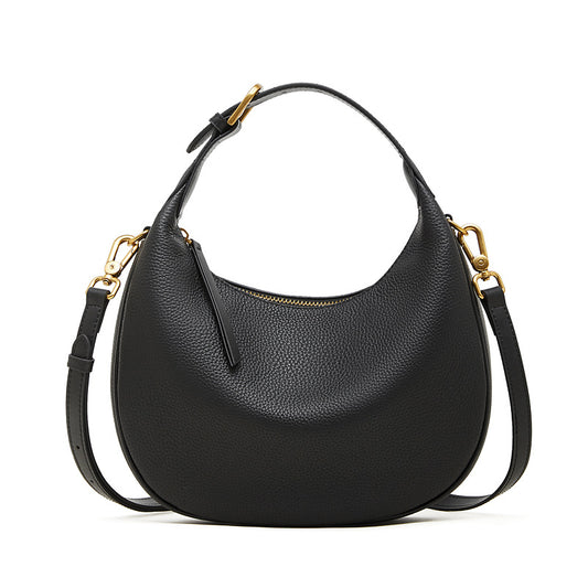 Minimalist Crescent Genuine Pebbled Leather Shoulder Crossbody Bag