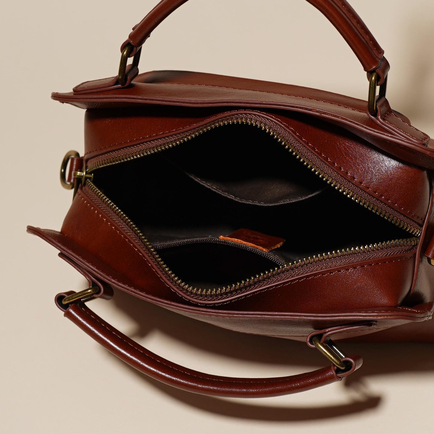 The Vintage Genuine Leather Mini Boston Crossbody Bag with Top Handle