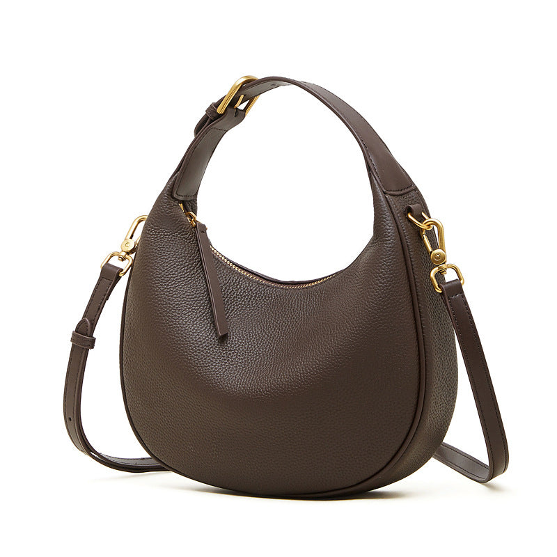 Modern Half-Moon Genuine Leather Bag - Versatile 2-Way Carry Pebbled Hobo