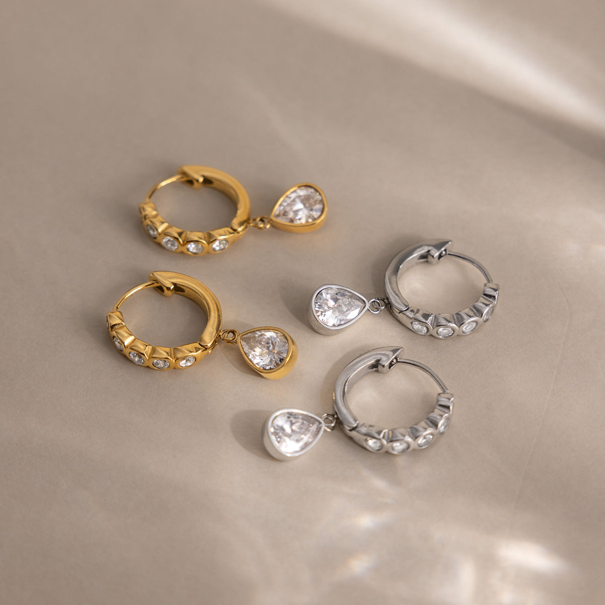 Luxury Majestic Bezel Set Teardrop Huggie Earrings