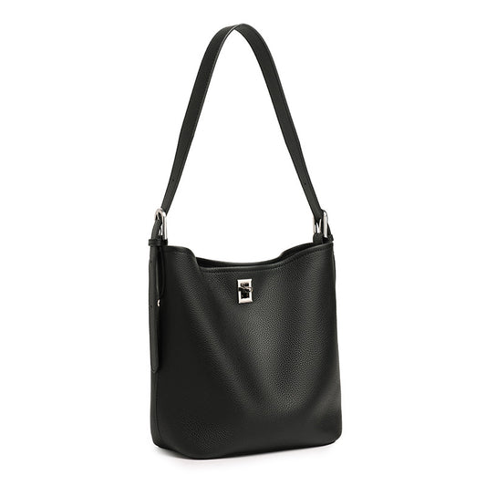 Sculpted Genuine Leather Medium Bucket Bag with Clean Linear Topstitching